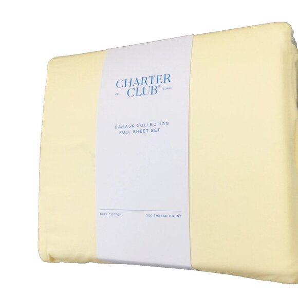 Charter Club Damask Solid 550 TC 100% Cotton FULL Sheet Set in BUTTERCUP YELLOW - Picture 1 of 8